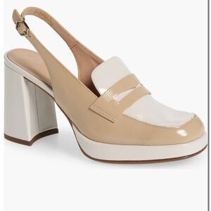 Chic Beige and White Slingback Loafer Heels
